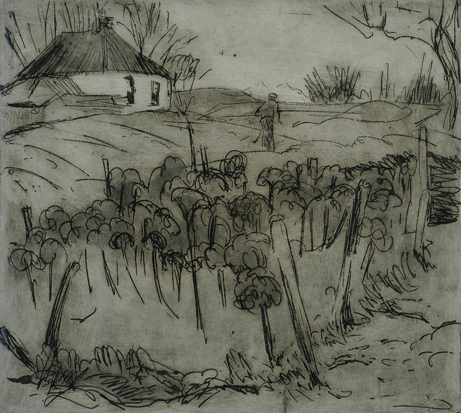 Farmhouse with a Kalefield in the Foreground - JAN ALTINK - etching with plate tone