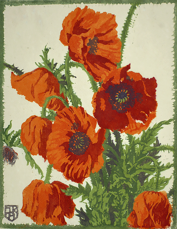 Floral Study (Poppies) - ILSE KOCH-AMBERG - woodcut printed in colors