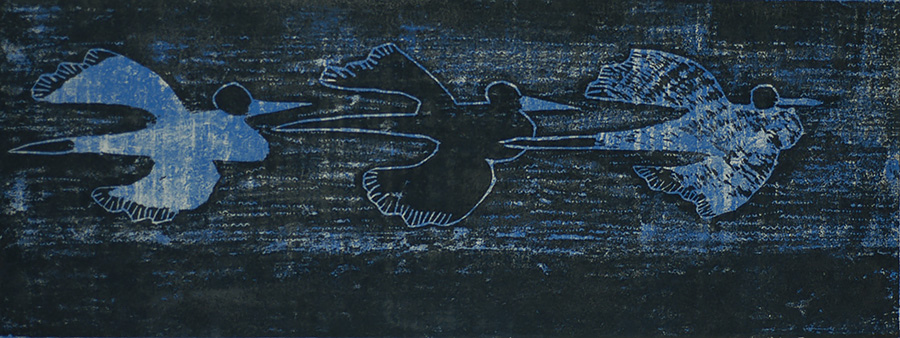 Three Birds - MILTON AVERY - woodcut printed in blue and black