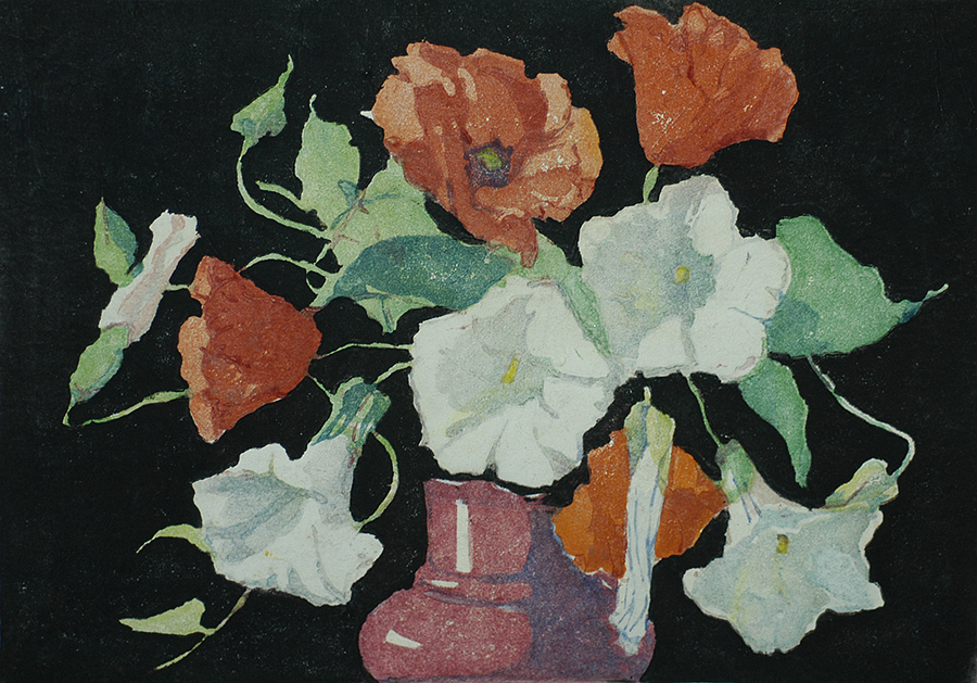 Poppies and Convolvolus - MARGARET PATTERSON - woodcut printed in colors
