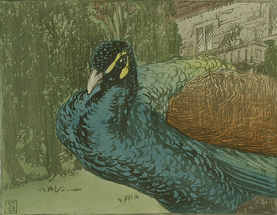 Peacock - ALLEN W. SEABY - woodcut printed in colors