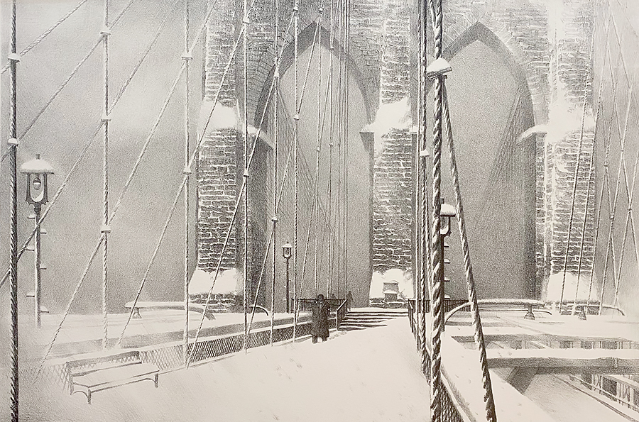 Brooklyn Bridge in Winter - STOW WENGENROTH - lithograph