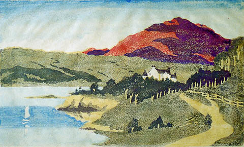 The Road to Taynuilt by Connel - ANN D. ALEXANDER - color woodcut