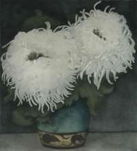 White Chrysanthemum in a Bluegreen Vase (Witte Chrysanten in Blauwgroene Vaasje...) -  EVERBAG