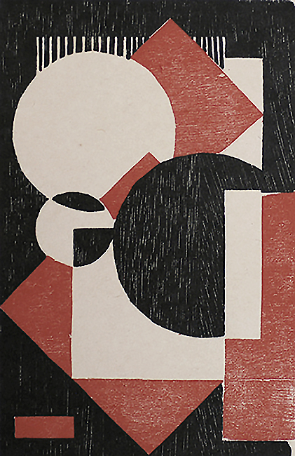 Composition in Red and Black I (Kompositie rood-zwart I) - WOBBE ALKEMA - woodcut printed in colors