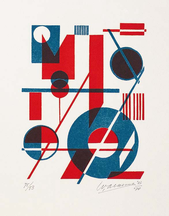 Composition with Blue and Red - WOBBE ALKEMA - linocut