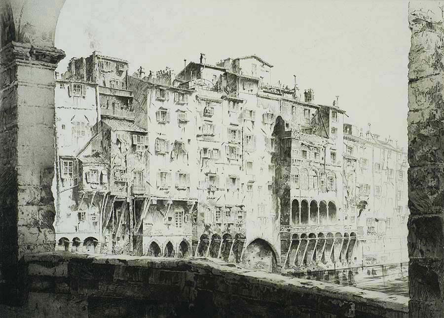 From the Ponte Vecchio, Florence - JOHN TAYLOR ARMS - etching