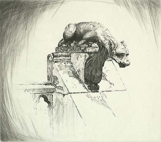 Through Wind and Weather (Notre Dame Gargoyle) - JOHN TAYLOR ARMS - etching