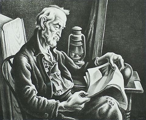 Old Man Reading - THOMAS HART BENTON - lithograph