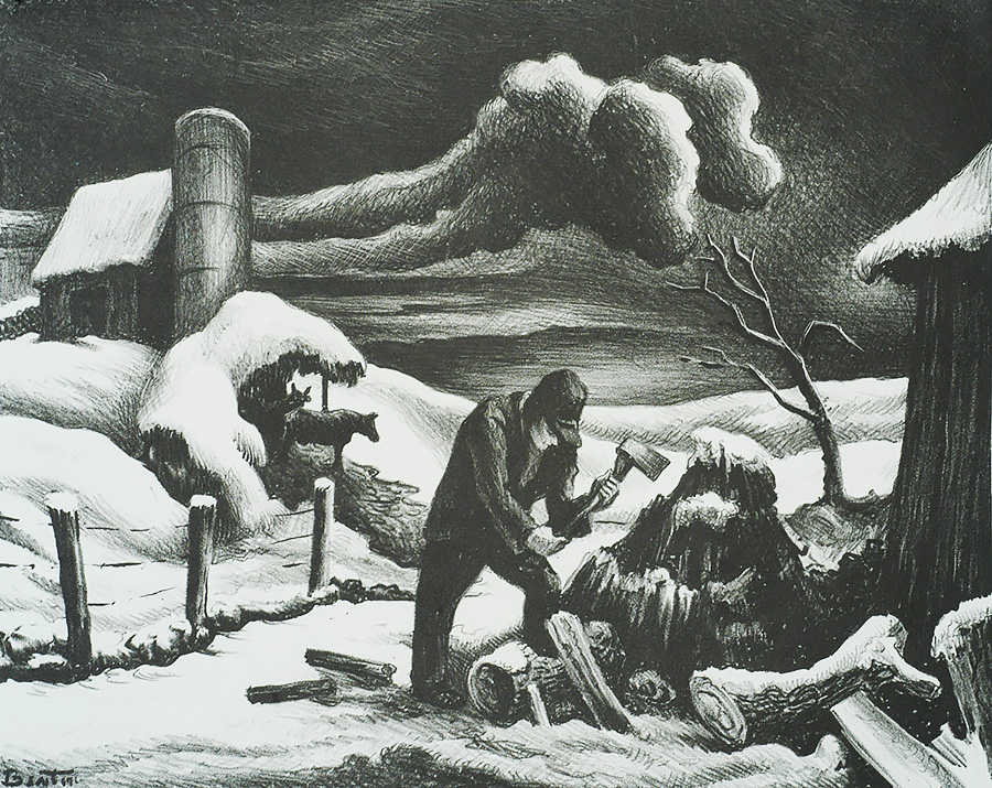 The Woodpile (also titled Wood Cutter) - THOMAS HART BENTON - lithograph