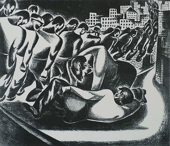 Unemployed Marchers - LEON BIBEL - lithograph printed in black and gray
