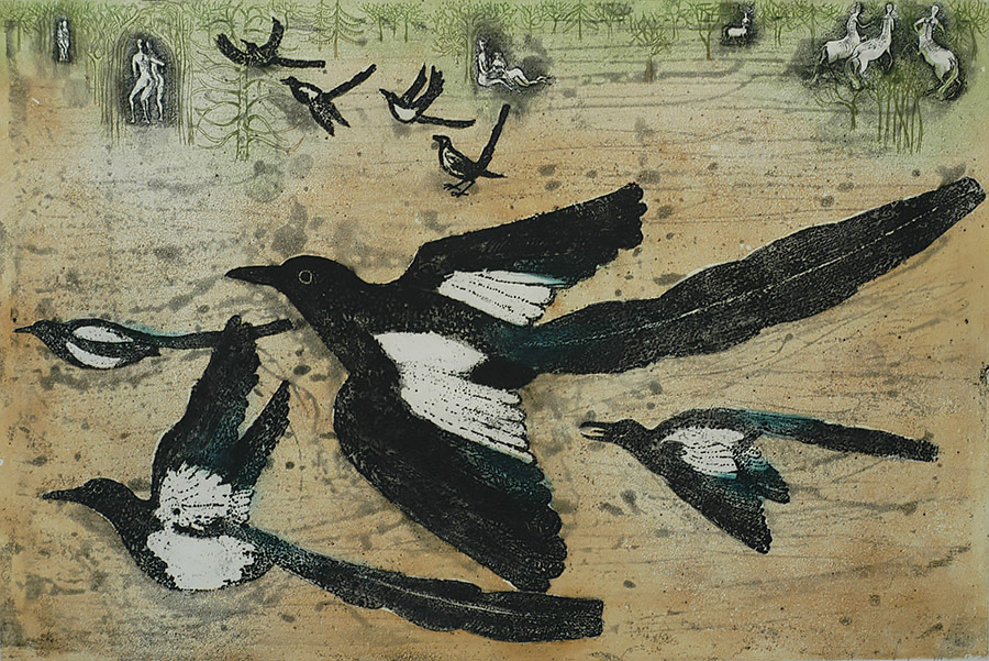 Magpie Park - LARS BO - etching with aquatint printed in colors