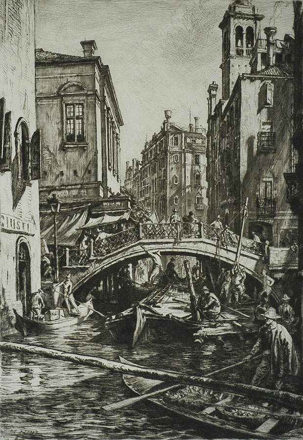 Canal and Bridge of S.S. Apostoli, Venice - MUIRHEAD BONE - drypoint