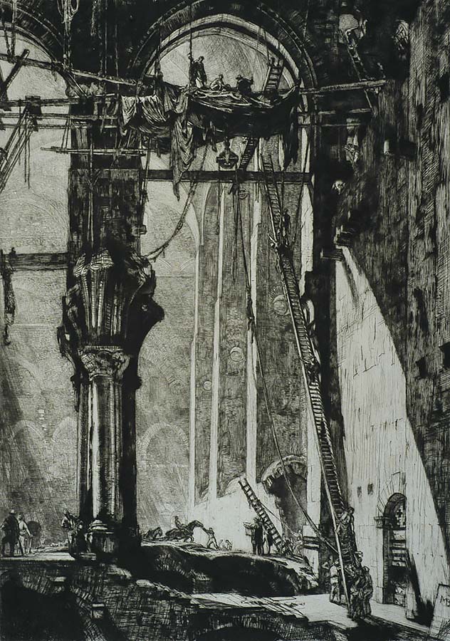 Demolition of St. James Hall, Exterior - MUIRHEAD BONE - drypoint