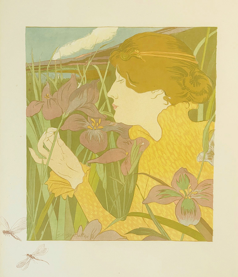 Woman with Irises (La Femme aux Iris) - GEORGE BOTTINI - lithograph printed in colors