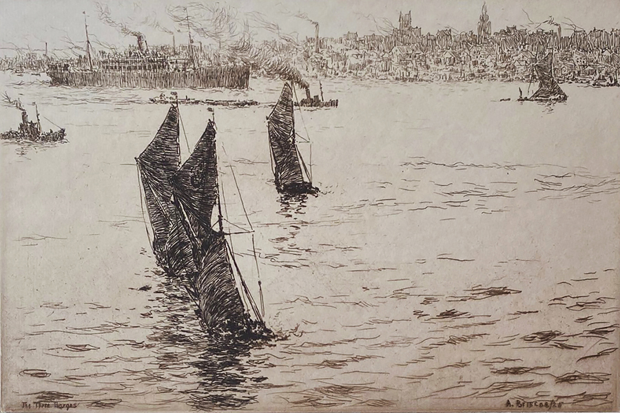 The Three Barges - ARTHUR BRISCOE - etching