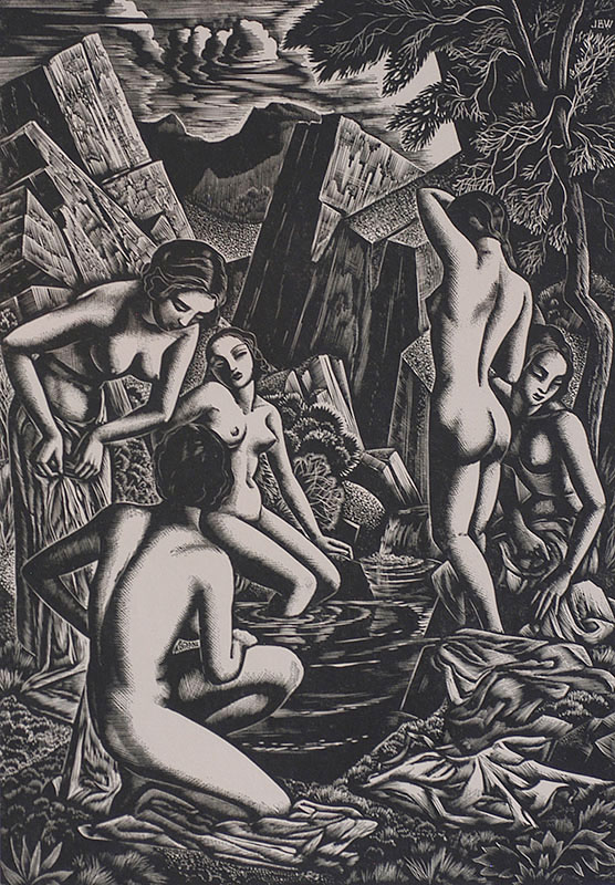 Baigneuses (Bathers) - JOHN BUCKLAND-WRIGHT - wood engraving