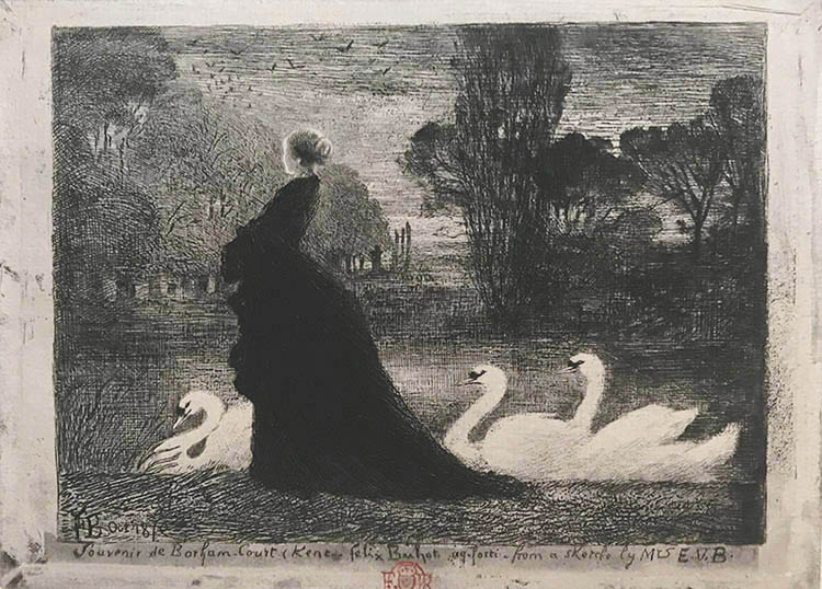 A Woman with Swans (La Dame aux Cygnes) - FELIX BUHOT - drypoint, etching, aquatint and roulette