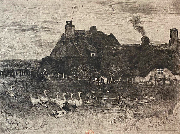 The Small Cottages (Les Petities Chaumières) - FELIX BUHOT - etching, drypoint aquatint and roulette