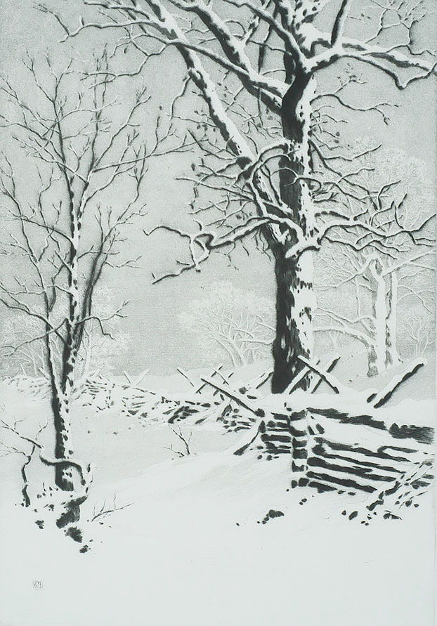 Old Oaks in Winter - GEORGE ELBERT BURR - drypoint