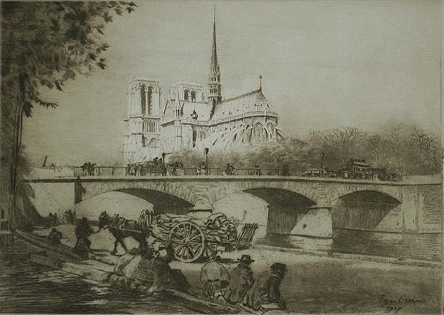 L'Abside de Notre Dame de Paris - EDGAR CHAHINE - etching and drypoint