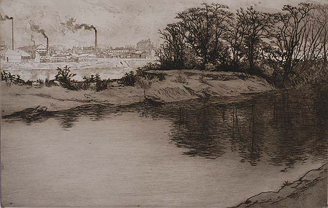 La Seine a Courbevoie - EDGAR CHAHINE - etching with drypoint