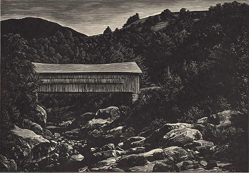 Bridge Over Mad River (Vermont) - ASA CHEFFETZ - wood engraving