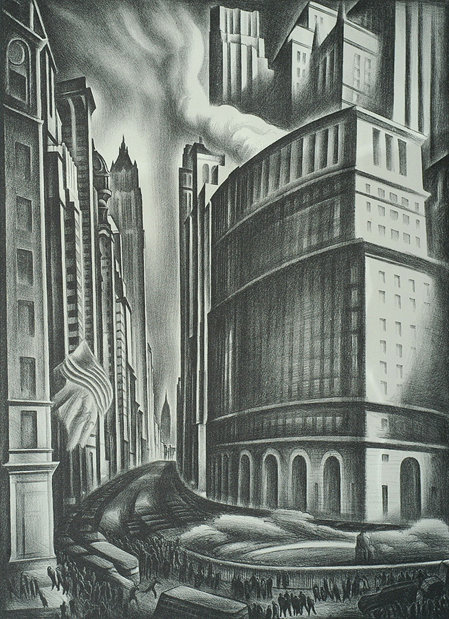 Looking up Broadway - HOWARD COOK - lithograph