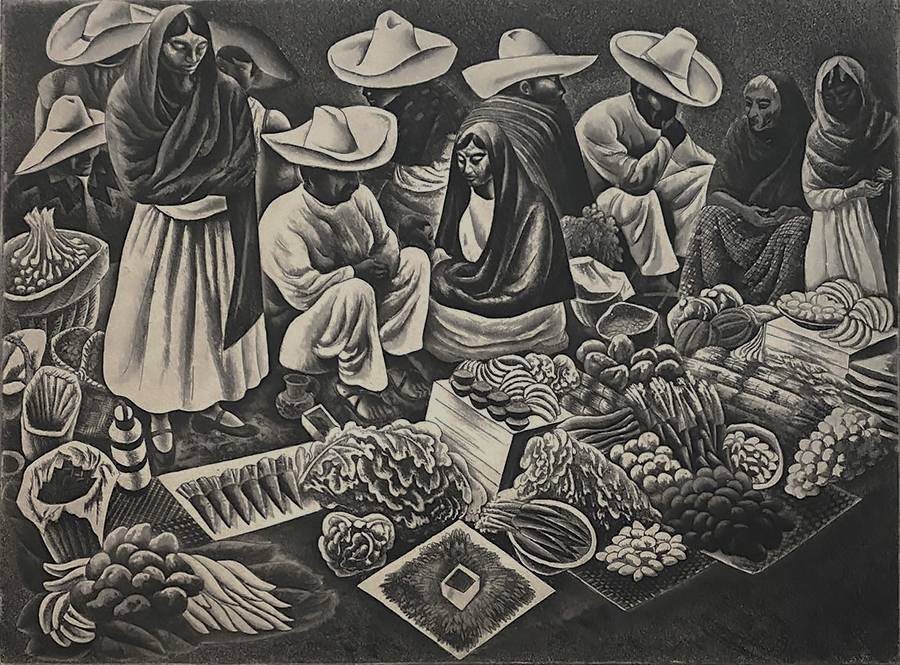 Taxco Market - HOWARD COOK - aquatint and etching