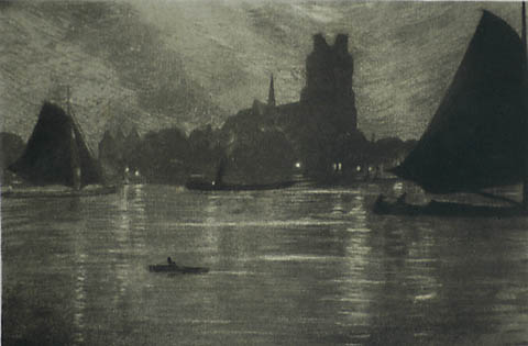 Harbor at Night - OMER COPPENS - aquatint with etching