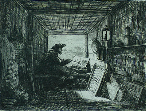 The Studio on the Boat (Le Bateau-Atelier) - CHARLES-FRANCOIS DAUBIGNY - etching