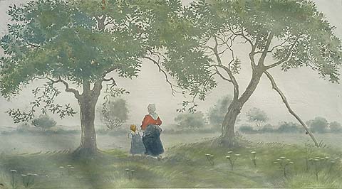 Les Pommiers (The Apple Trees) - EUGENE DELATRE - etching and aquatint printed in colors