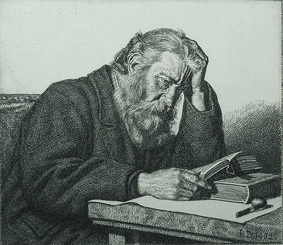 Old Man Reading II - PAUL DRURY - etching