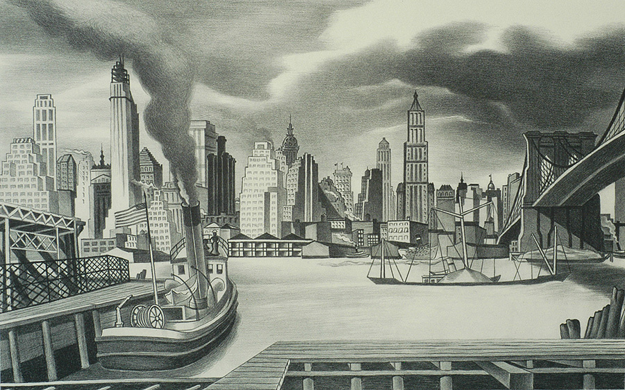 Waterfront, Manhattan - ERNEST FIENE - lithograph