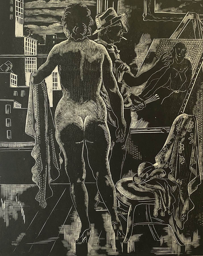 Self Portrait with Nude - EMIL GANSO - wood engraving