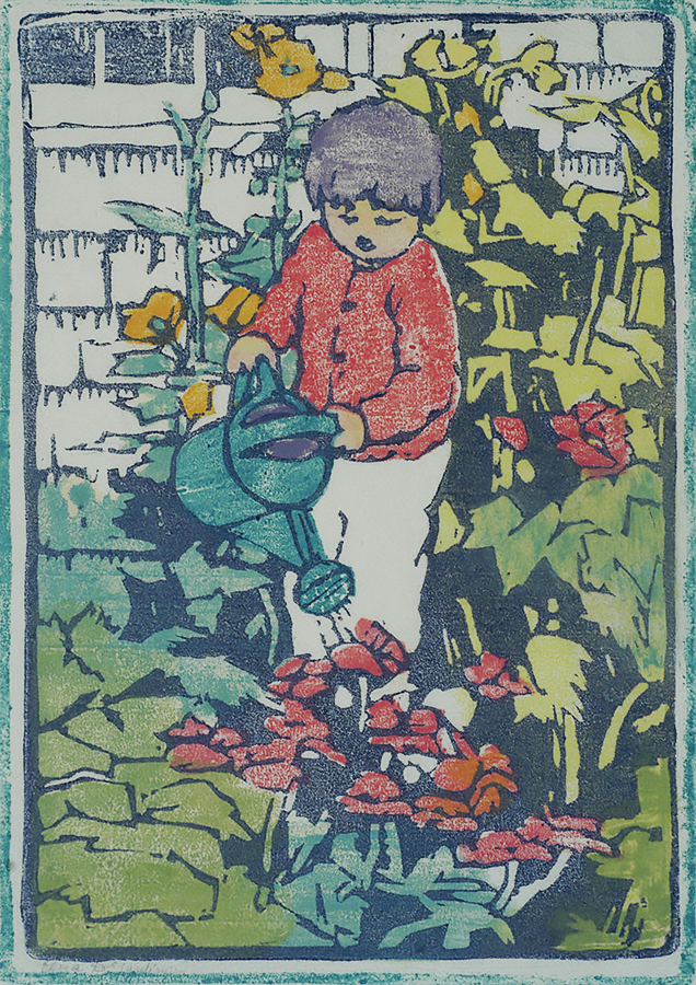 The Young Gardener - ELIZA D. GARDINER - woodcut printed in colors
