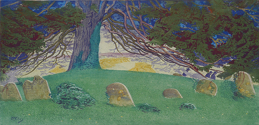 The Graveyard - WILLIAM GILES - woodcut with metal relief etching