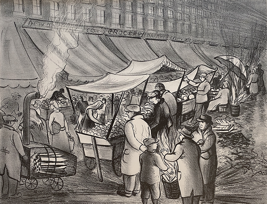 Food Market, Old Style - HARRY GOTTLIEB - lithograph