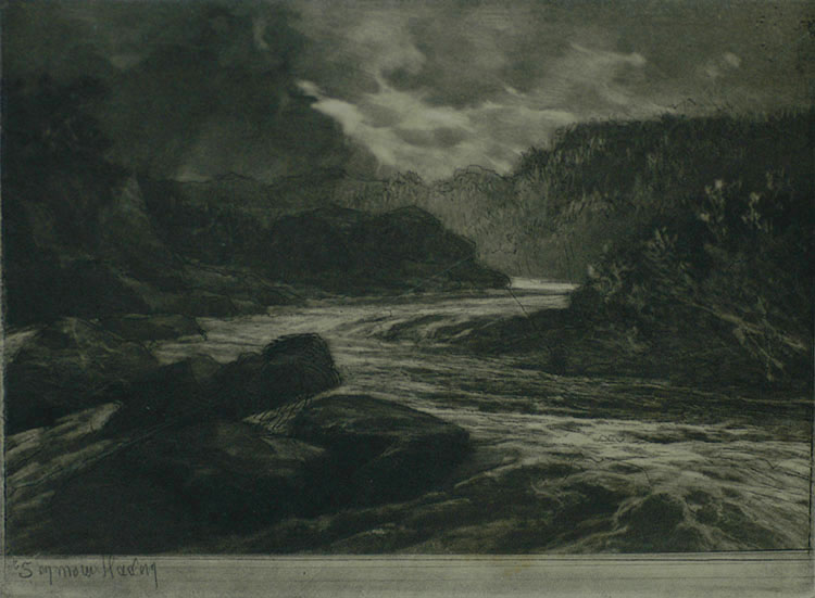 A Salmon River, No. II - SEYMOUR HADEN - etching and mezzotint