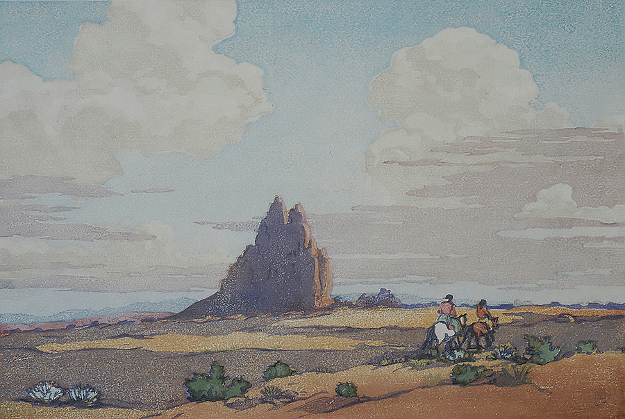 Navajo Land - NORMA BASSETT HALL - woodcut printed in colors