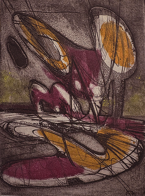 Night Moth (Laurels Number One) - STANLEY W. HAYTER - aquatint, engraving, soft ground etching, scorper and two silkscreens printed on a zinc plate