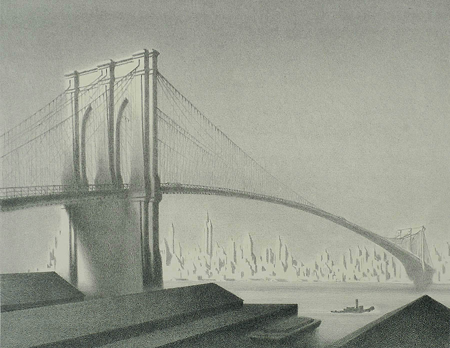 Brooklyn Bridge - ELLISON HOOVER - lithograph
