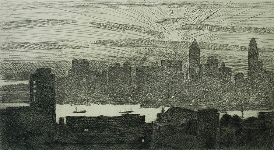 Manhattan - CHILDE HASSAM - etching printed with selective plate tone