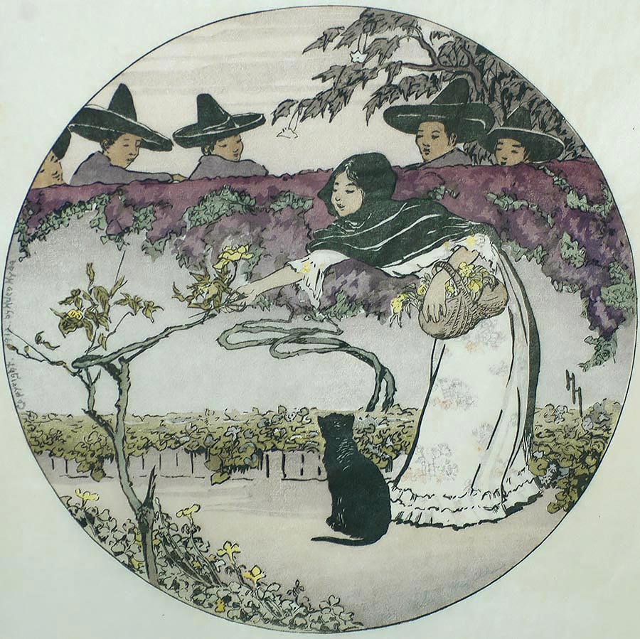 A Mexican Coquette - HELEN HYDE - woodcut printed in colors