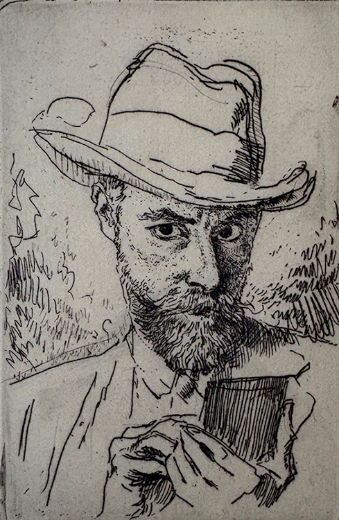 A Man Etching (Self Portrait) - AUGUSTUS JOHN - etching