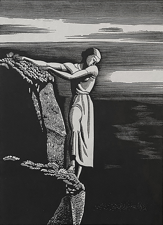 Girl on Cliff - ROCKWELL KENT - wood engraving