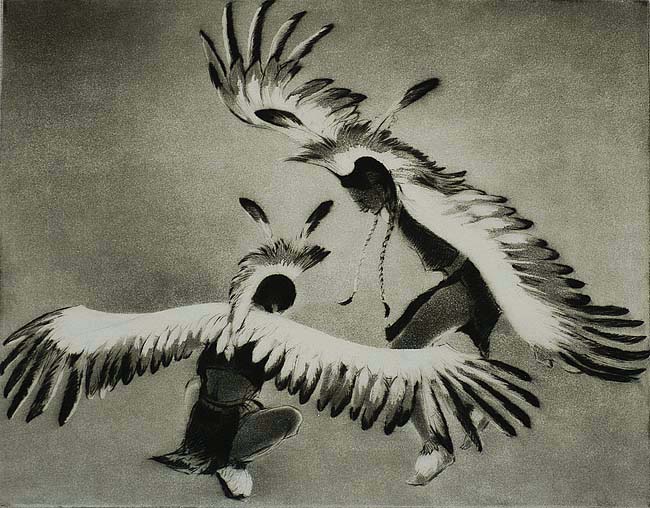 Taos Eagle Dancers - GENE KLOSS - aquatint with drypoint