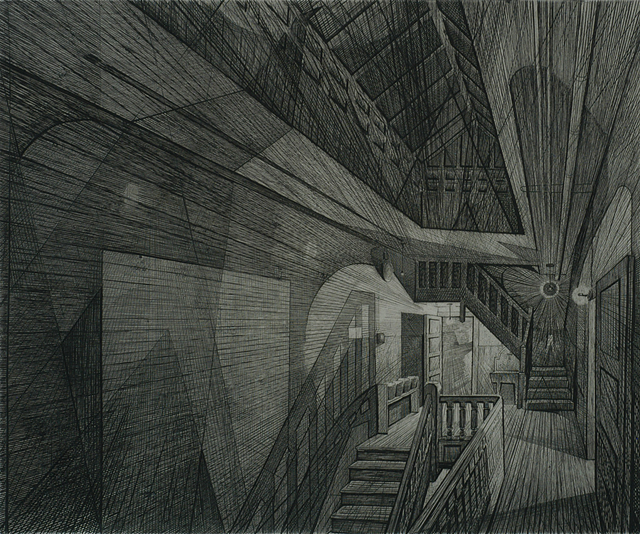 Stairhall - ARMIN LANDECK - drypoint and engraving