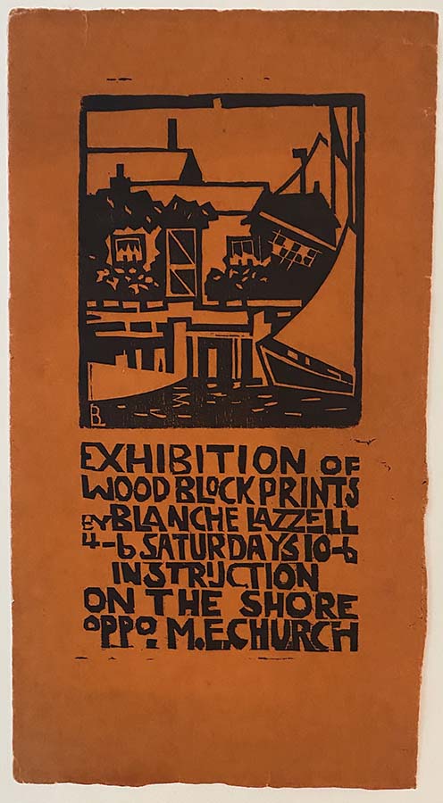 Exhibition Announcement - BLANCHE LAZZELL - woodcut printed in colors