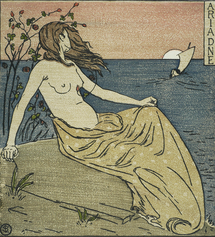 Ariadne - SYDNEY LEE - woodcut printed in colors
